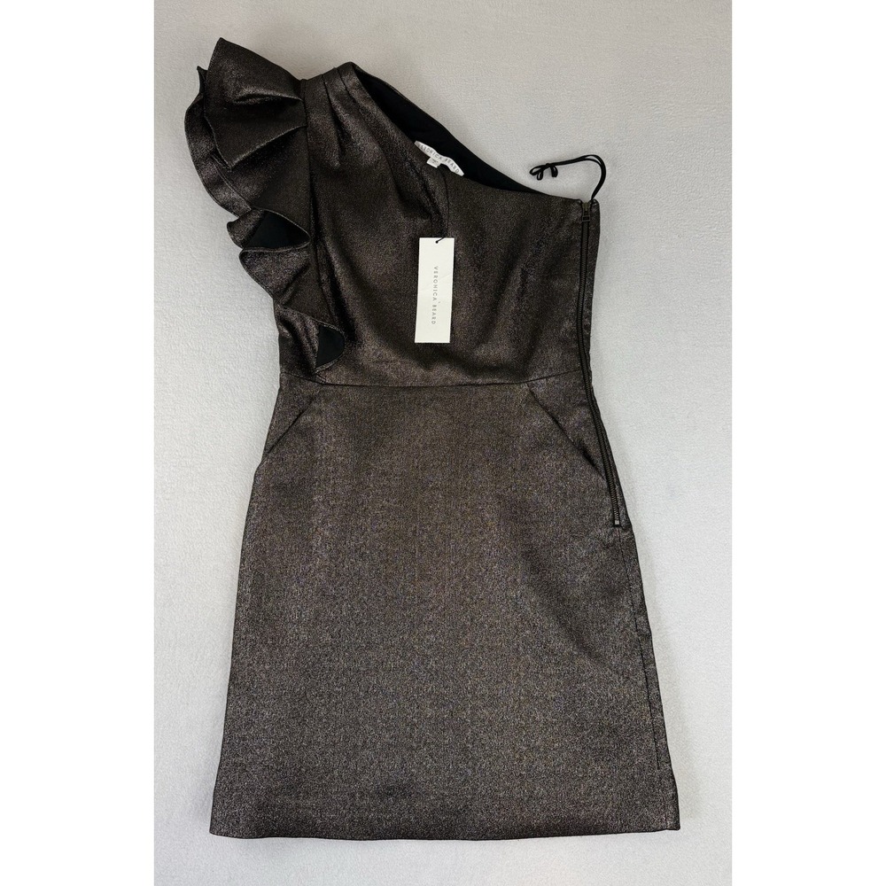 VERONICA BEARD Ensley Dress Womens Size 4 One Shoulder Bronze Metallic NWT $650